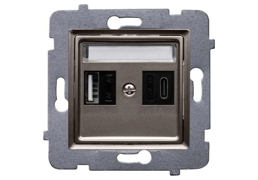 Zdjęcie: Ładowarka szybka USB A+C, bez ramki GP-2QUSB/AC/M.TY Rosa tytanowy metalik POLMARK
