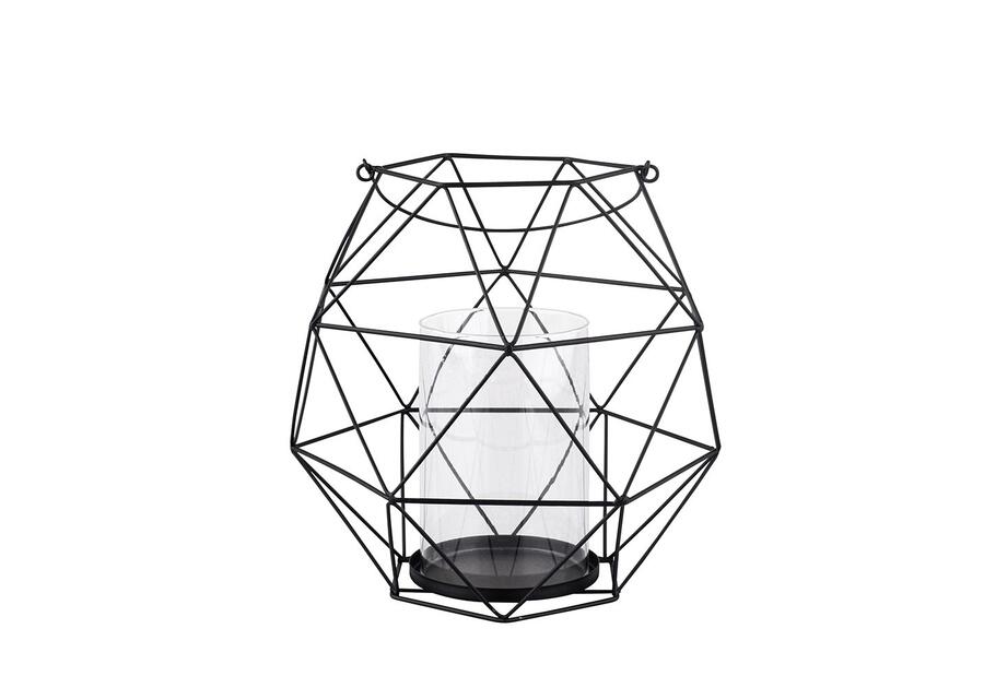 Zdjęcie: Świecznik metalowy geometryczny z uchwytem i szklanym wkładem 22x22x22 cm czarny ALTOMDESIGN