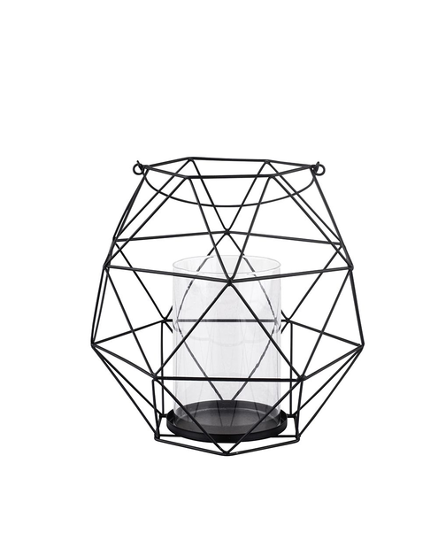 Zdjęcie: Świecznik metalowy geometryczny z uchwytem i szklanym wkładem 22x22x22 cm czarny ALTOMDESIGN