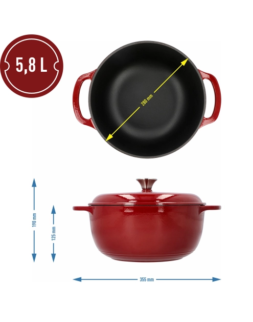 Zdjęcie: Garnek żeliwny emaliowany burgundy 5,8 L BROWIN