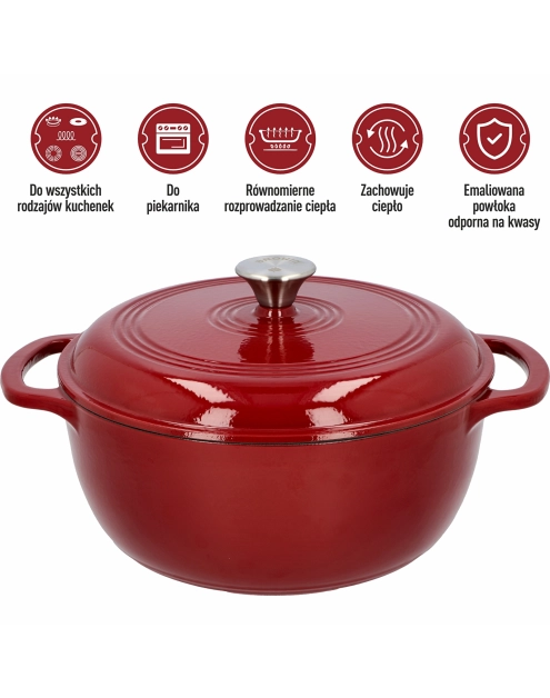 Zdjęcie: Garnek żeliwny emaliowany burgundy 5,8 L BROWIN