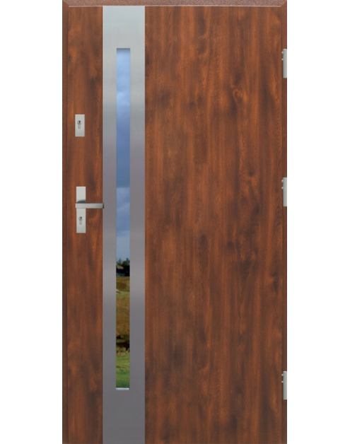 Zdjęcie: Drzwi zewnętrzne stalowo-drewniane Disting Otello 08B Dąb złoty 90 cm prawe KR CENTER
