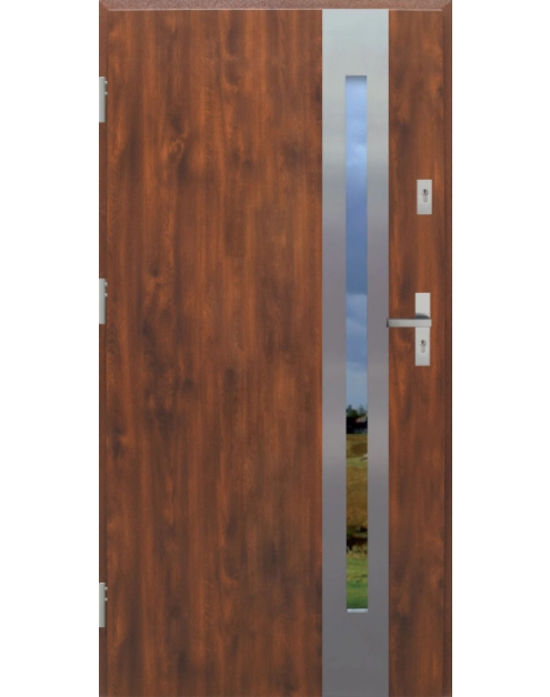 Zdjęcie: Drzwi zewnętrzne stalowo-drewniane Disting Otello 08B Dąb złoty 90 cm lewe zamek listwowy KR CENTER