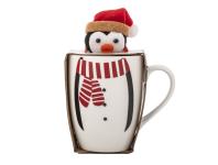 Zdjęcie: Zimowy kubek baryłka 340 ml z maskotką pingwinek ALTOM DESIGN