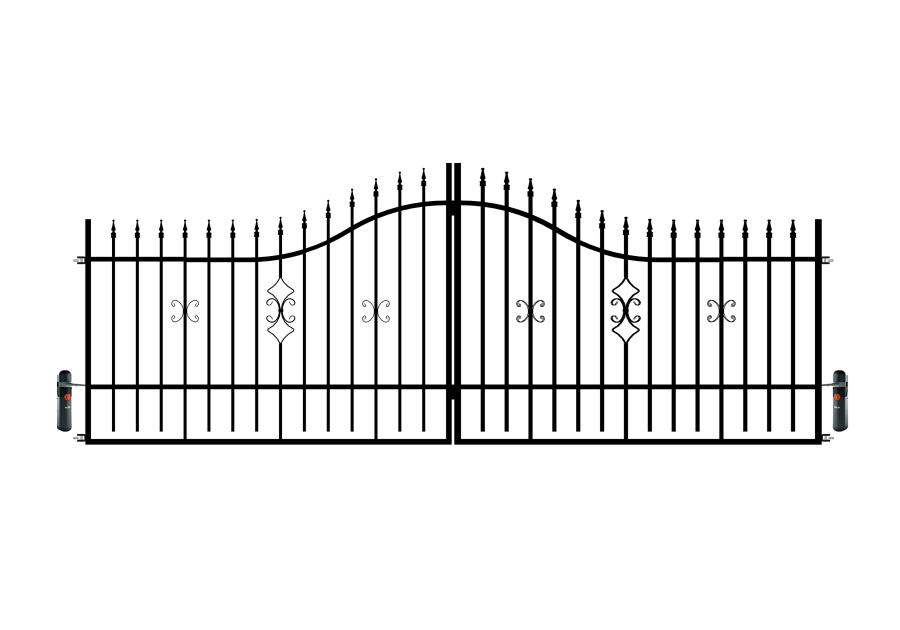Zdjęcie: Brama dwuskrzydłowa Iga 4,00 m, 1,20-1,50 m, ocynk+ RAL9005 z automatem POLBRAM