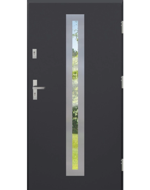 Zdjęcie: Drzwi zewnętrzne stalowo-drewniane Disting Otello 04 Antracyt 90 cm prawe zamek listwowy KR CENTER