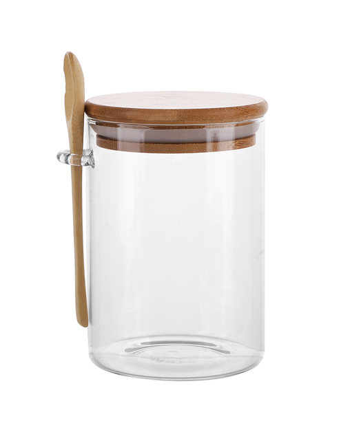 Zdjęcie: Pojemnik szklany okrągły z bambusową pokrywką i łyżeczką 570 ml ALTOMDESIGN