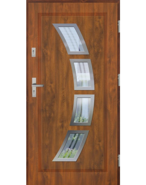 Zdjęcie: Drzwi zewnętrzne stalowo-drewniane Disting Figaro 03 Dąb złoty 90 cm prawe zamek listwowy KR CENTER
