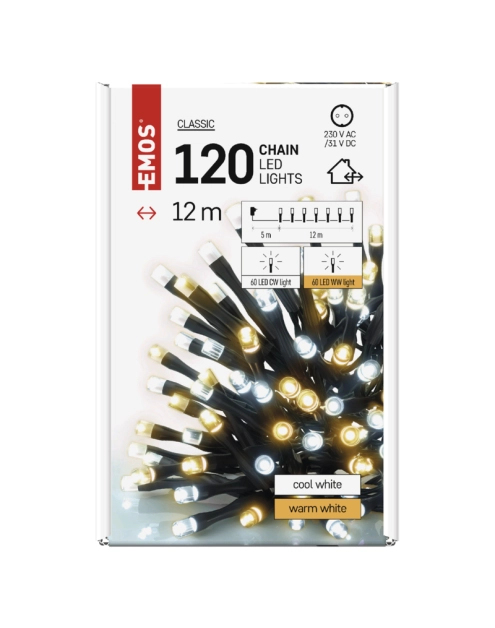 Zdjęcie: Lampki choinkowe Classic 120 LED 12 m ciepła + zimna biel, IP44 EMOS
