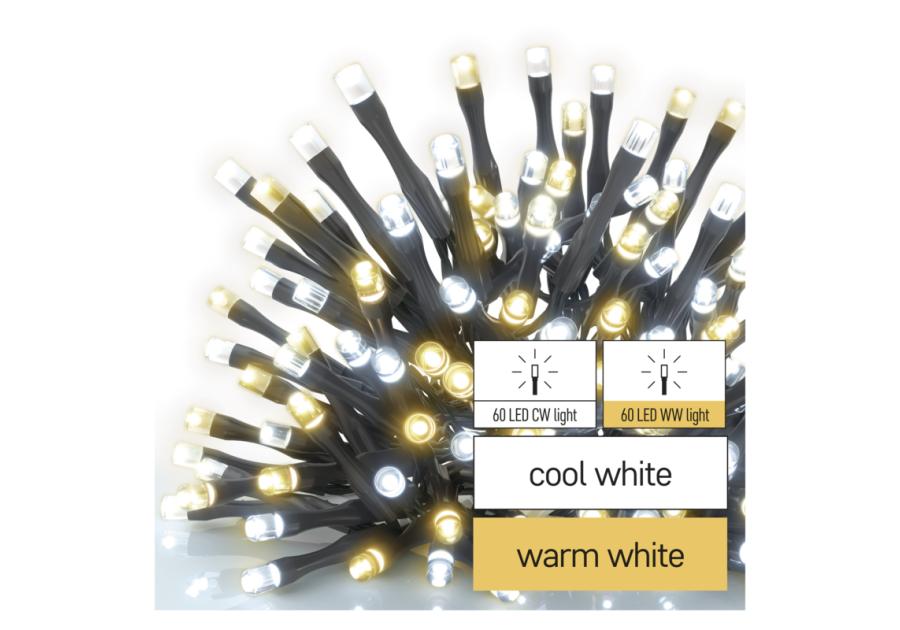 Zdjęcie: Lampki choinkowe Classic 120 LED 12 m ciepła + zimna biel, IP44 EMOS