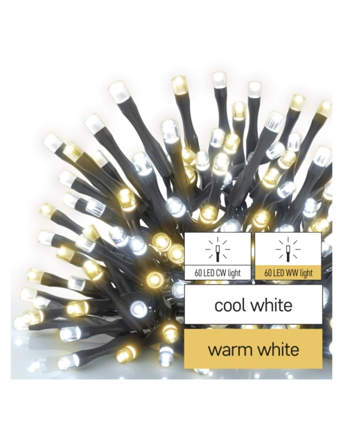 Zdjęcie: Lampki choinkowe Classic 120 LED 12 m ciepła + zimna biel, IP44 EMOS