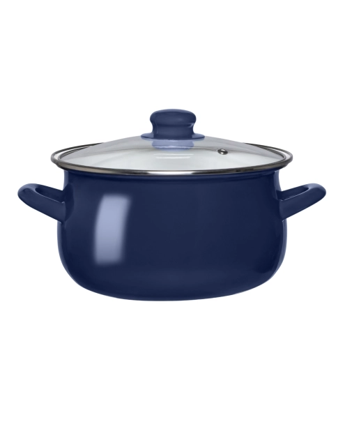 Zdjęcie: Garnek emaliowany 22 cm - 3,5 L granatowy z pokrywą szklaną ALTOMDESIGN