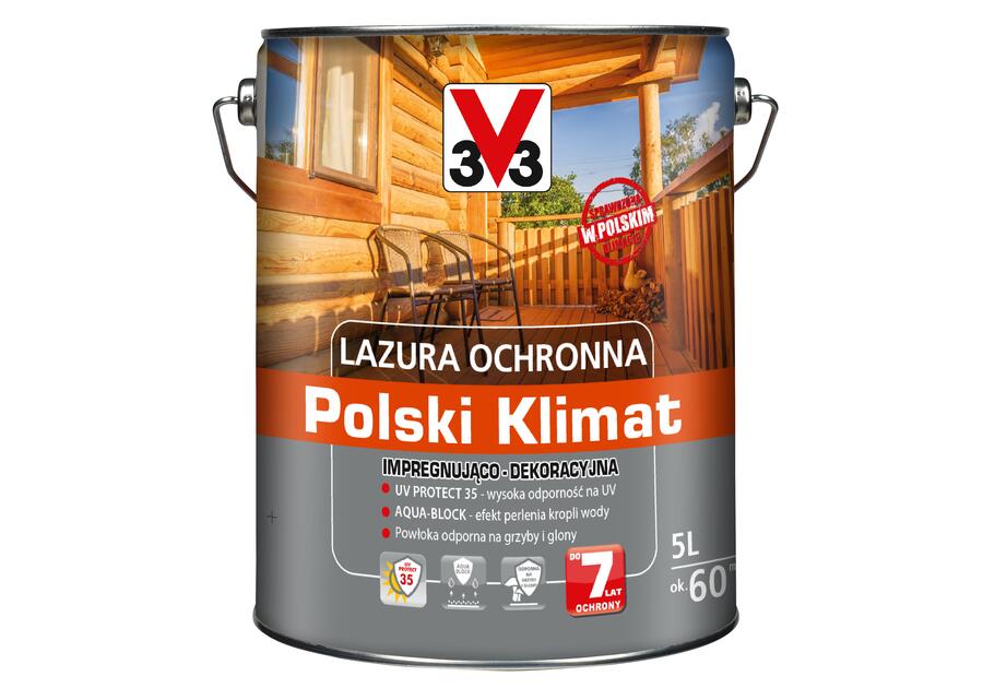 Zdjęcie: Lazura ochronna Polski Klimat Impregnująco-Dekoracyjna Mahoń 5 L V33
