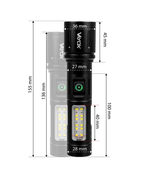 Zdjęcie: Latarka akumulatorowa taktyczna 260lm 5W LED + SMD VA0181 VAYOX