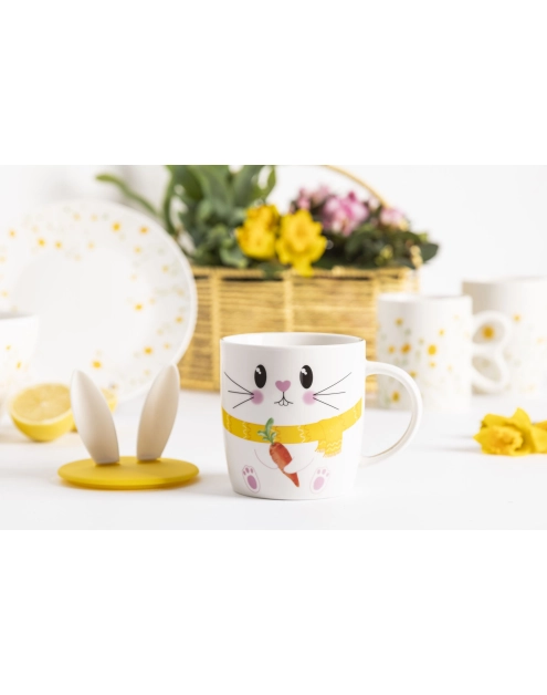 Zdjęcie: Kubek baryłka 400 ml z pokrywką silikonową uszy zająca dekoracja zajączek ALTOM DESIGN