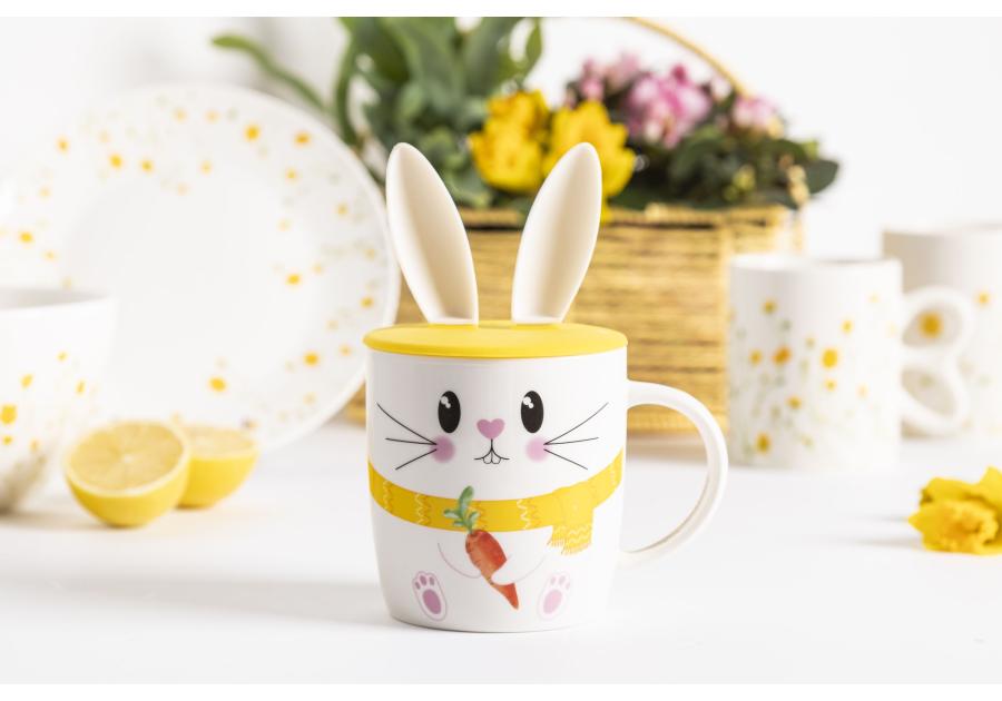 Zdjęcie: Kubek baryłka 400 ml z pokrywką silikonową uszy zająca dekoracja zajączek ALTOM DESIGN