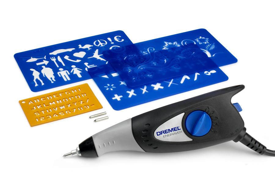 Zdjęcie: Narzędzie do grawerowanie Engraver Hobby - 2 bity węglowe, 1 bit diamentowy, 4 matryce DREMEL