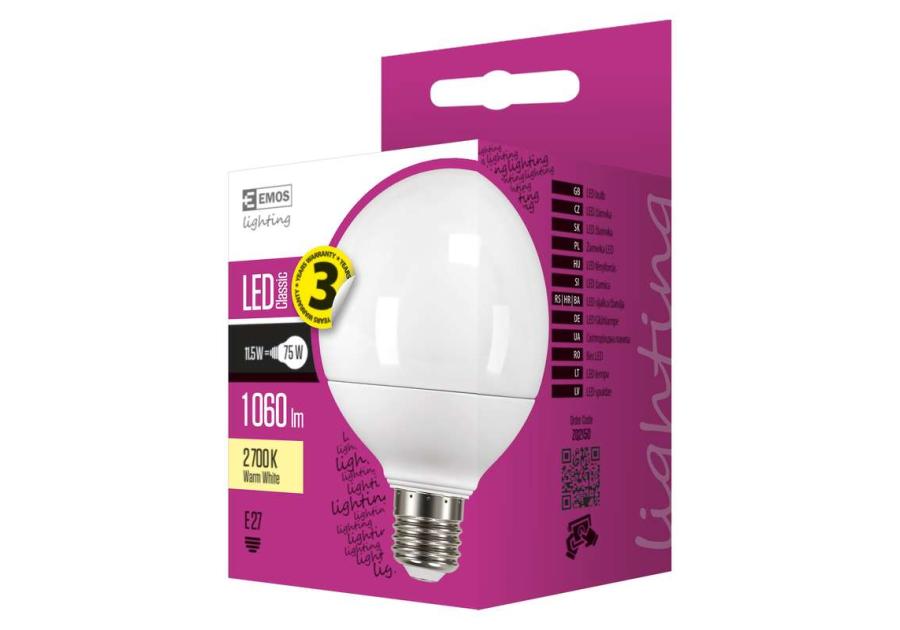 Zdjęcie: Żarówka LED Classic Globe, E27, 11,1 W (75 W), 1 060 lm, ciepła biel EMOS