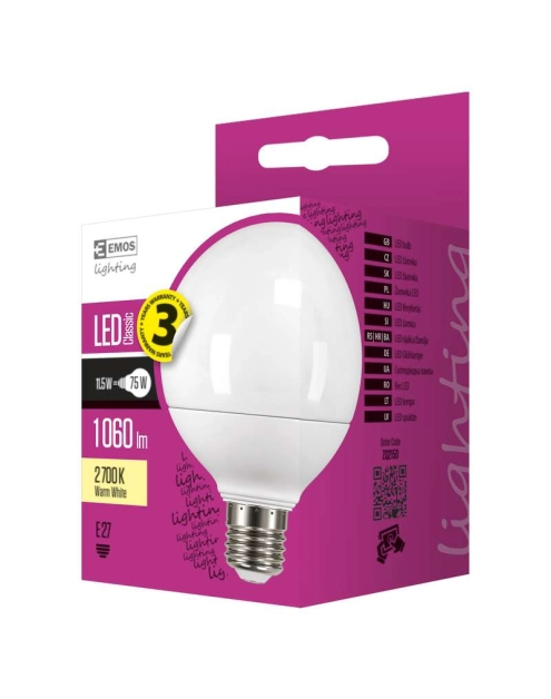 Zdjęcie: Żarówka LED Classic Globe, E27, 11,1 W (75 W), 1 060 lm, ciepła biel EMOS