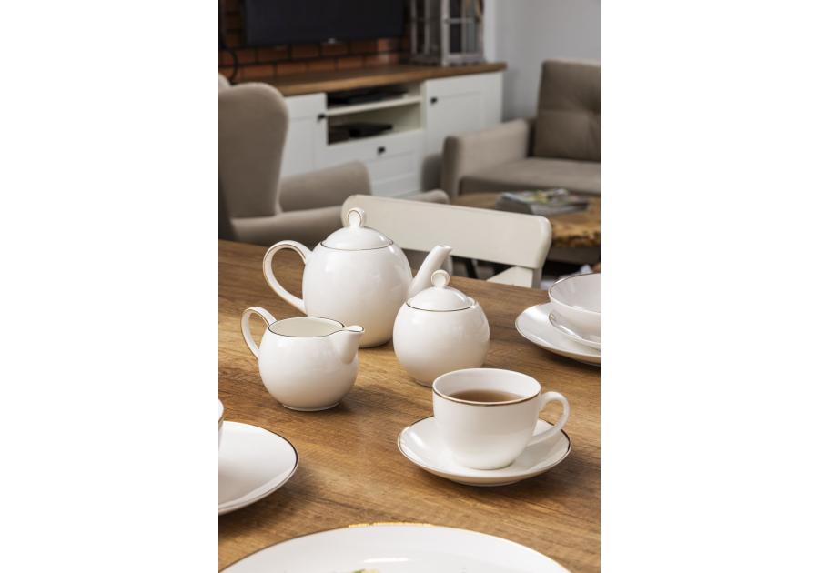 Zdjęcie: Cukiernica 380 ml porcelana kremowa w opasce new Bella złota linia ALTOMDESIGN