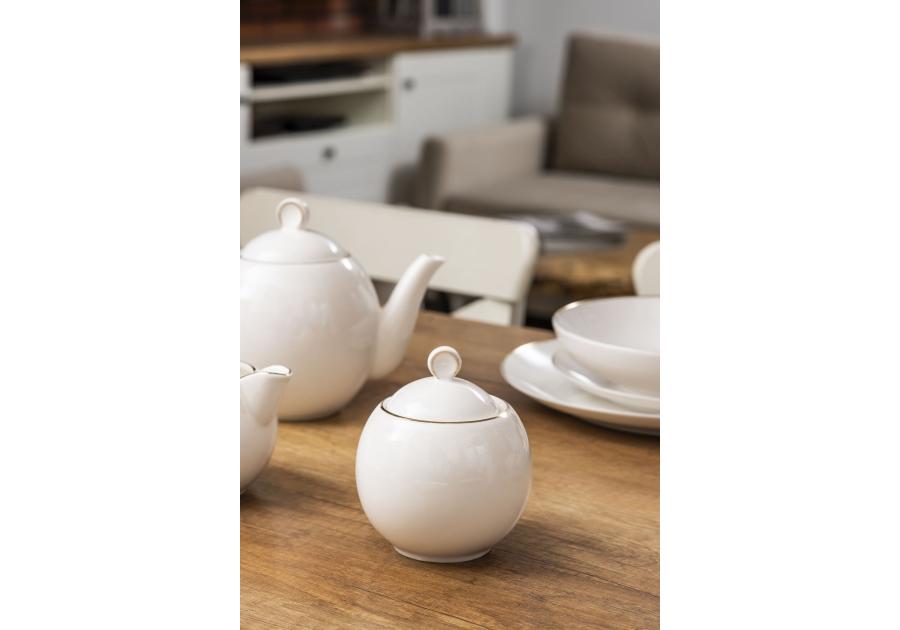 Zdjęcie: Cukiernica 380 ml porcelana kremowa w opasce new Bella złota linia ALTOMDESIGN
