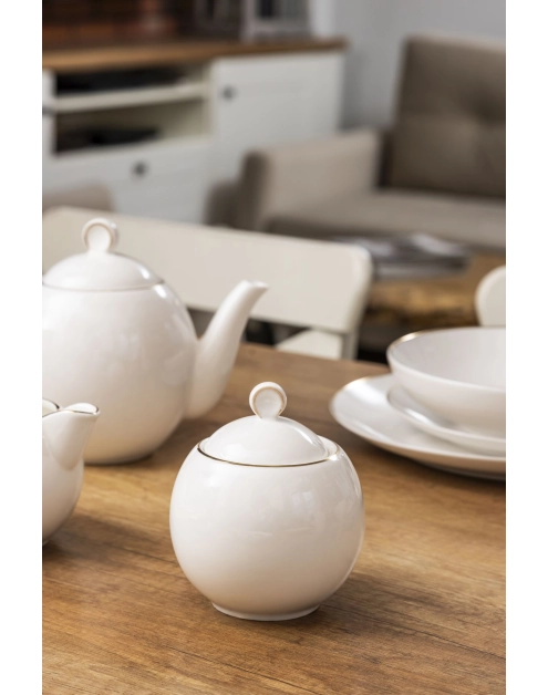 Zdjęcie: Cukiernica 380 ml porcelana kremowa w opasce new Bella złota linia ALTOMDESIGN