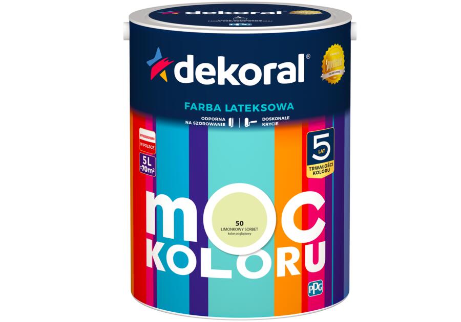 Zdjęcie: Farba lateksowa Moc Koloru limonkowy sorbet 5 L DEKORAL