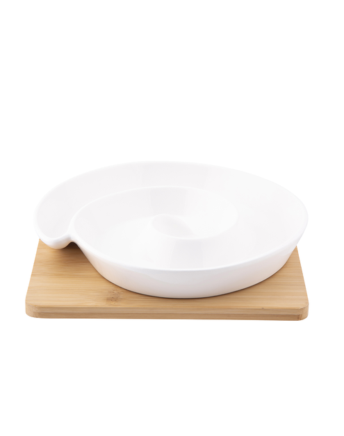 Zdjęcie: Naczynie dzielone z porcelany kremowej 20,5x20,5x2,5 cm na bambusowej podstawie regular ALTOMDESIGN