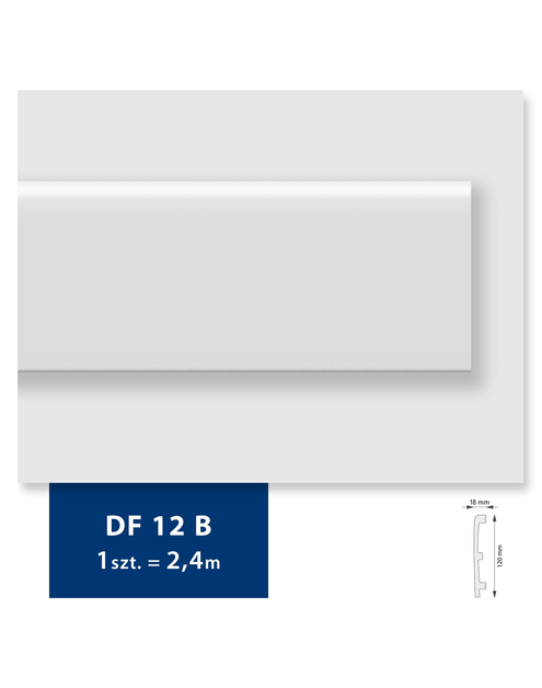 Zdjęcie: Listwa przypodłogowa z polimeru HD 2,4 mb DF12B biała 12x1,8 cm DMS