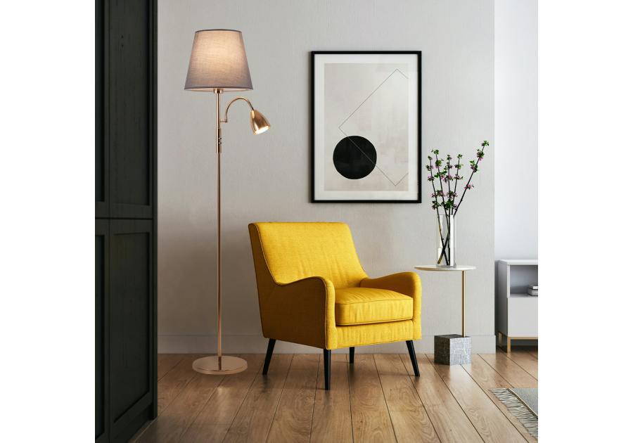 Zdjęcie: Lampa podłogowa Artemis plus, złota podstawa, szary abażur ADRILUX