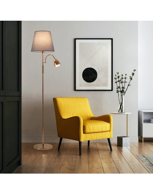 Zdjęcie: Lampa podłogowa Artemis plus, złota podstawa, szary abażur ADRILUX