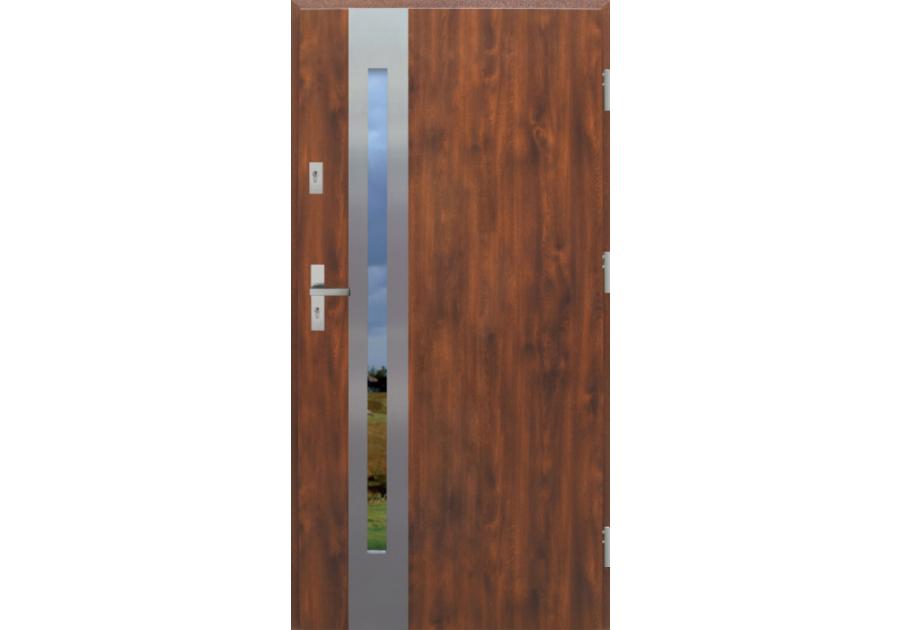 Zdjęcie: Drzwi zewnętrzne stalowo-drewniane Disting Otello 08B Dąb złoty 90 cm prawe zamek listwowy KR CENTER