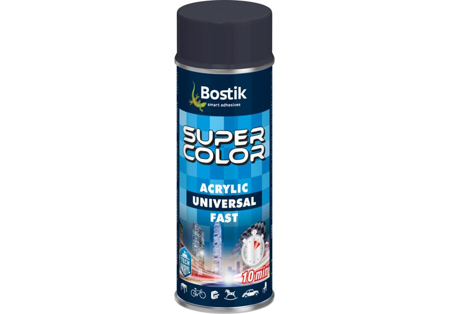 Zdjęcie: Lakier akrylowy Super Color Acrylic Universal Fast antracytowy RAL 7016 400 ml BOSTIK