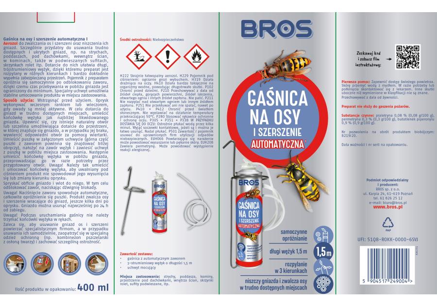 Zdjęcie: Gaśnica na osy i szerszenie 400 ml BROS
