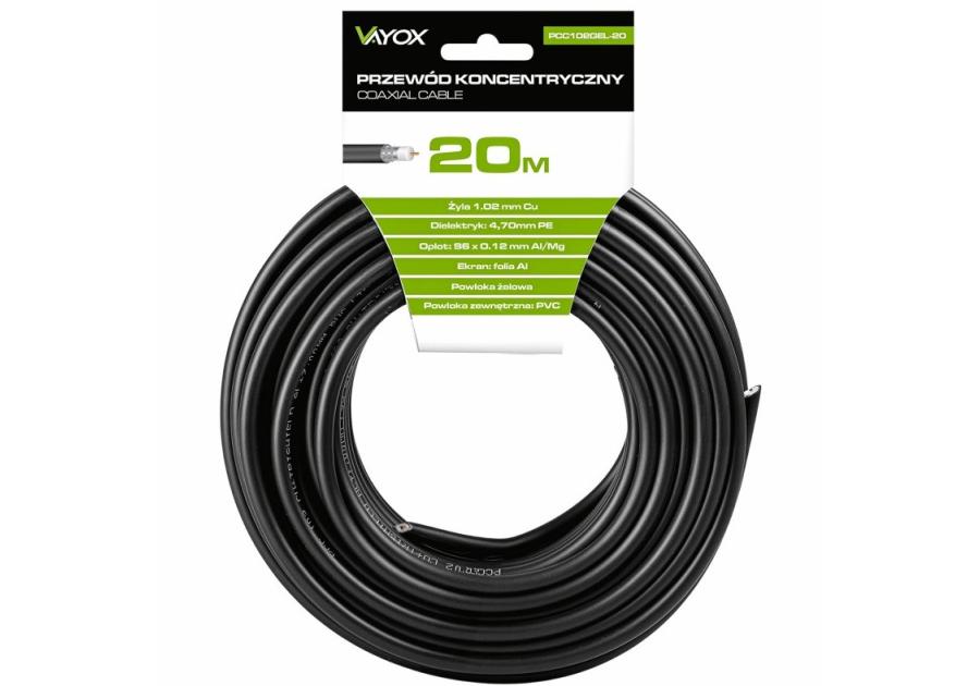 Zdjęcie: Kabel koncentryczny żelowany RG6U PCC102GEL-20 20 m VAYOX