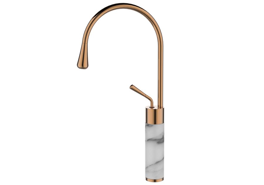 Zdjęcie: Wysoka bateria umywalkowa Gabro biały/miedź INVENA