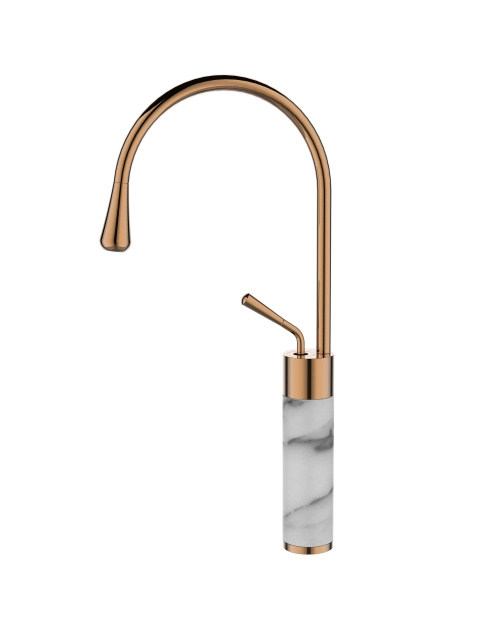 Zdjęcie: Wysoka bateria umywalkowa Gabro biały/miedź INVENA