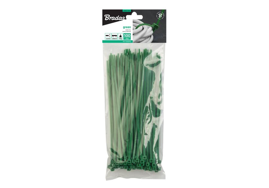 Zdjęcie: Taśma kablowa 2,5 x 100 mm Green 100 sztuk - karta BRADAS