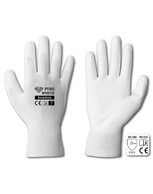 Zdjęcie: Rękawice ochronne Pure White poliuretan, rozmiar 11 BRADAS