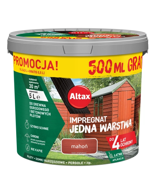 Zdjęcie: Impregnat Jedna Warstwa 4 lata, mahoń 4,5 L + 0,5 L ALTAX