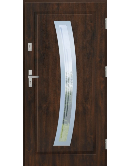 Zdjęcie: Drzwi zewnętrzne stalowo-drewniane Disting Figaro 02 Orzech 100 cm prawe KR CENTER