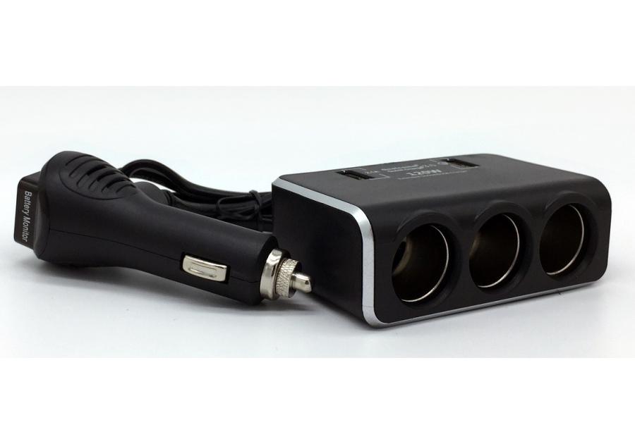 Zdjęcie: Rozgałęźnik gniazda zapalniczki na 3x gniazdo zapalniczki + 2x port USB z monitorem napięcia LB01