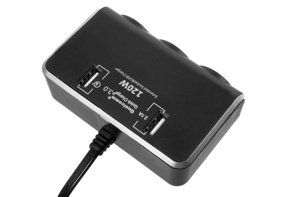 Zdjęcie: Rozgałęźnik gniazda zapalniczki na 3x gniazdo zapalniczki + 2x port USB z monitorem napięcia LB01