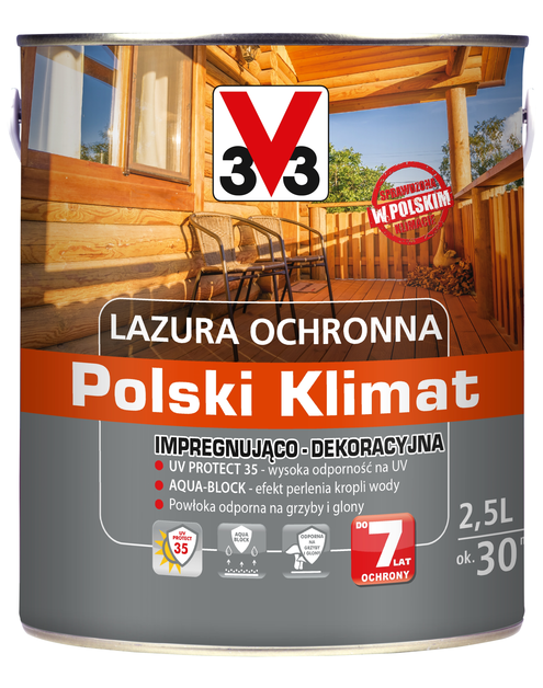 Zdjęcie: Lazura ochronna Polski Klimat Impregnująco-Dekoracyjna Bezbarwny 2,5 L V33