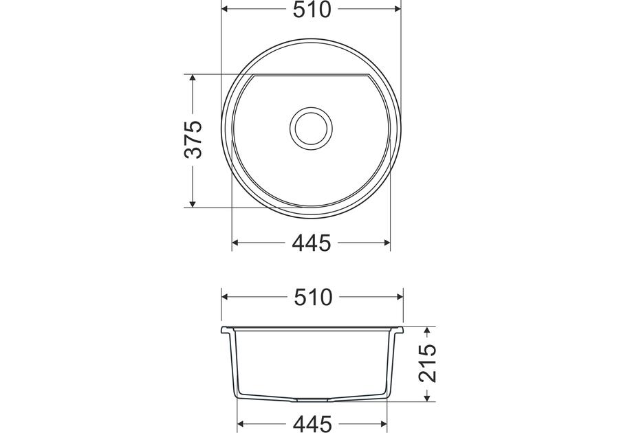 Zdjęcie: Zlewozmywak granitowy Oval 1-komorowy grafitowy, bez ociekacza, 51x21,5 cm syfon manualny, MILÓ