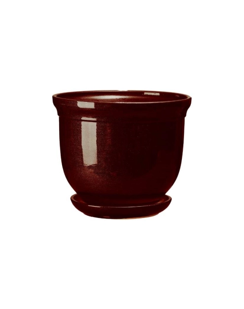 Zdjęcie: Doniczka ceramiczna z podstawką Grecka 16x19,5 cm brązowy połysk FLOWERPOT