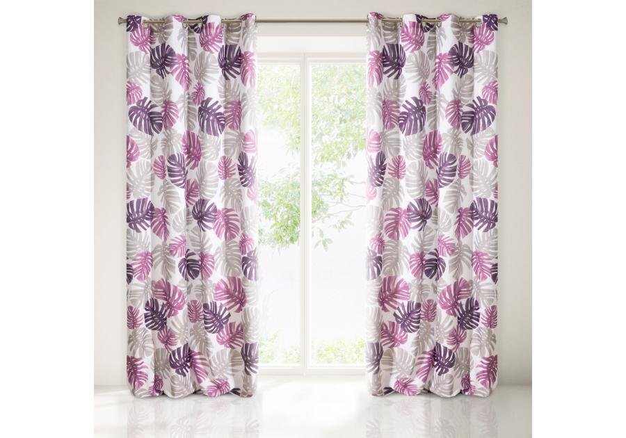 Zdjęcie: Zasłona Maura 140x250 cm biało-fioletowa na przelotkach EUROFIRANY