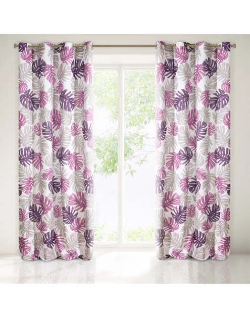 Zdjęcie: Zasłona Maura 140x250 cm biało-fioletowa na przelotkach EUROFIRANY