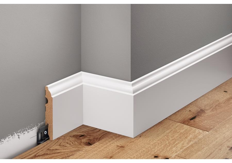 Zdjęcie: Listwa przypodłogowa MDF Biały RAL 9003 okleina półmat 5,8x1,4 cm kwadrat 220 cm CEZAR