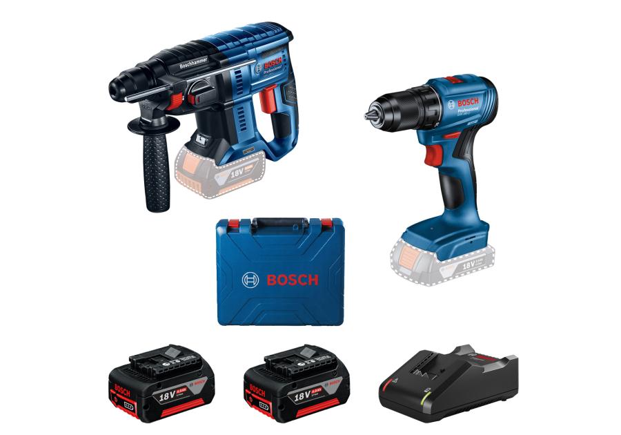 Zdjęcie: Wiertarko-wkrętarka + Młotowiertarka akumulatorowa 18V 2x4Ah GSR185 GBH180 zestaw BOSCH PROFESSIONAL